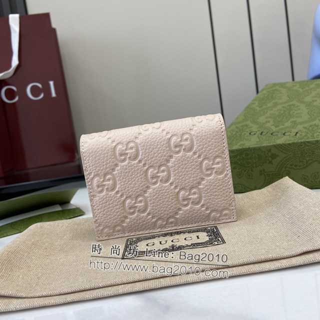 Gucci專櫃古馳最新款Emblem系列超柔軟荔粉色壓花/全皮錢包 jh2090型號：815901